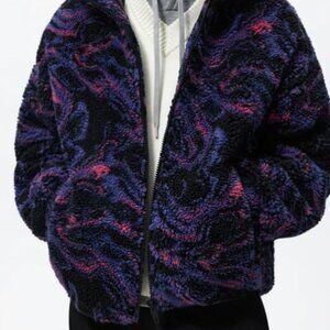 ZARA L XL colorful fluffy fleece jacket